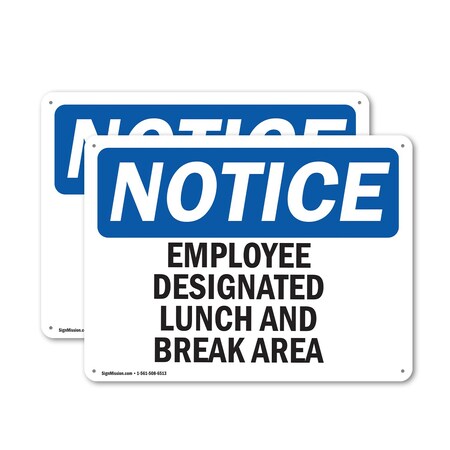 Signmission Employee Designated Lunch And Break Area, 18 in W x Rectangle, Plastic OS-2PACK-NS-P-1218-L-11943